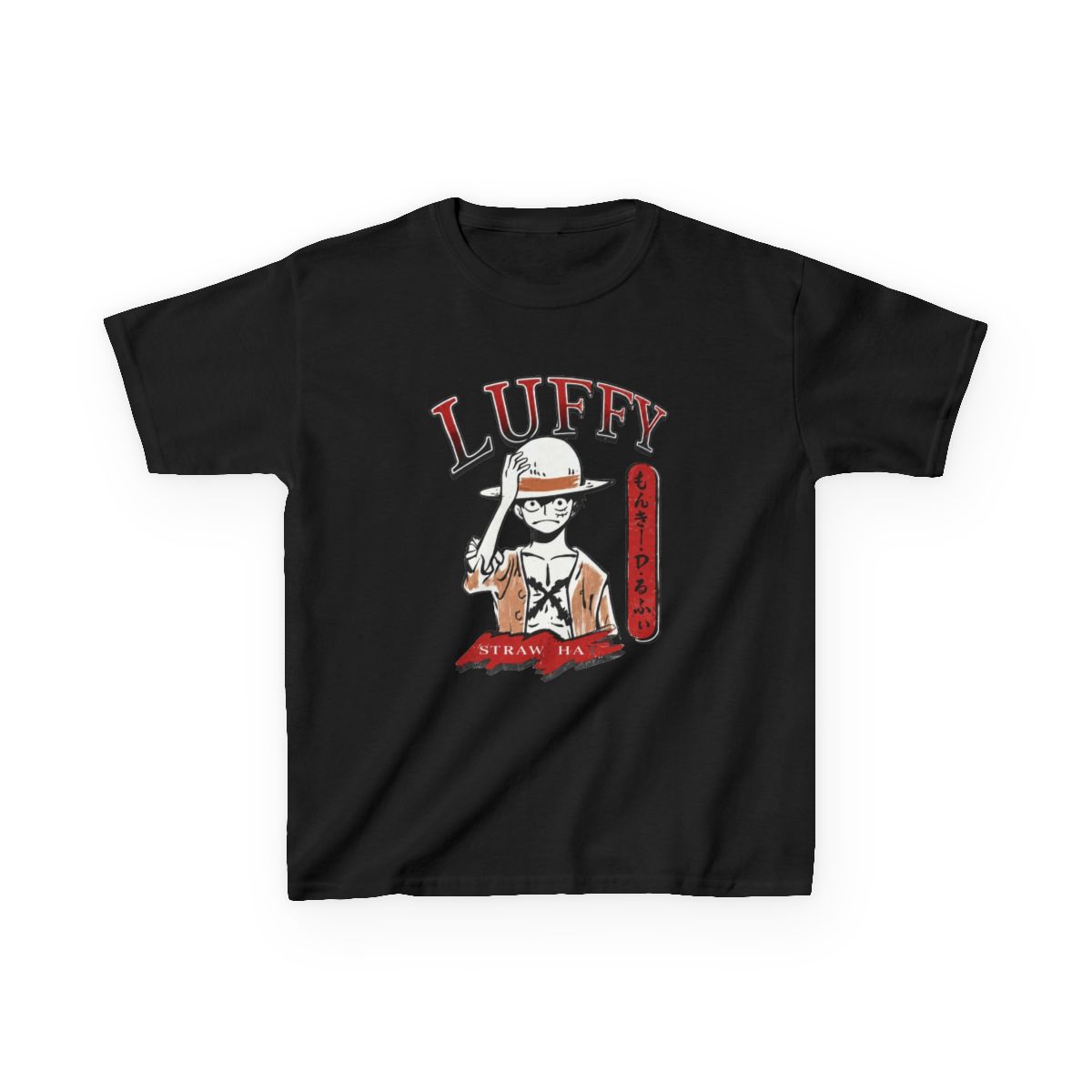 One Piece - Monkey D. Luffy Straw Hat Youth T-shirt - alternate angle 5, merchandise